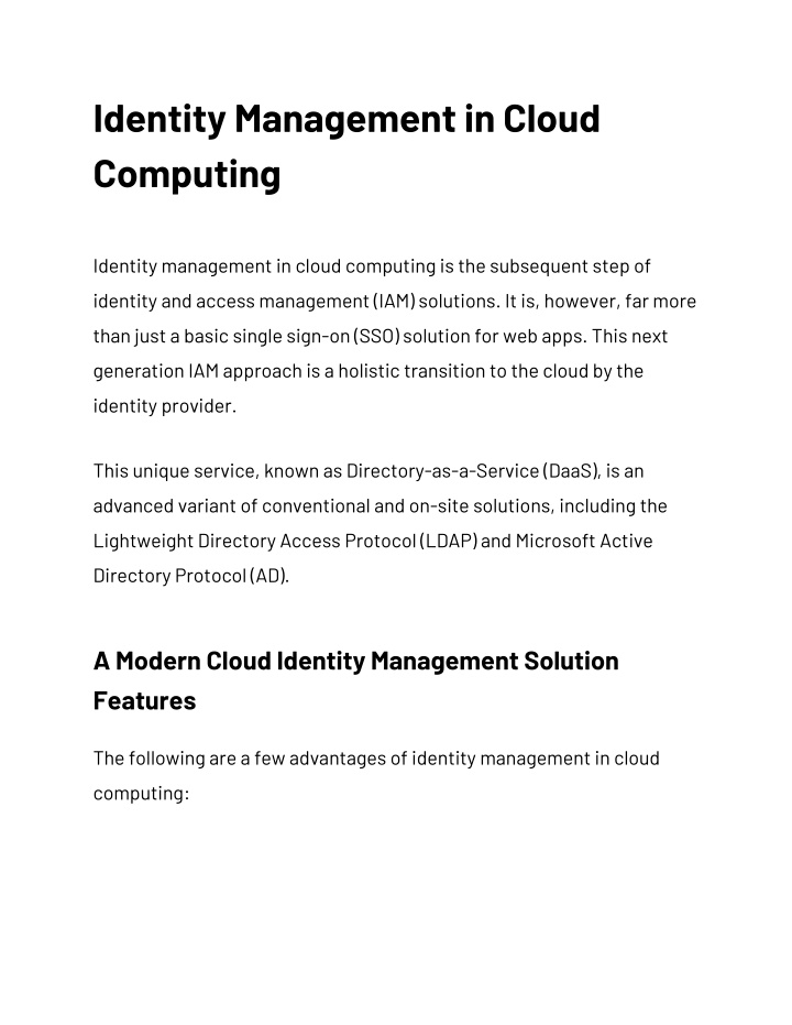 identity management in cloud computing