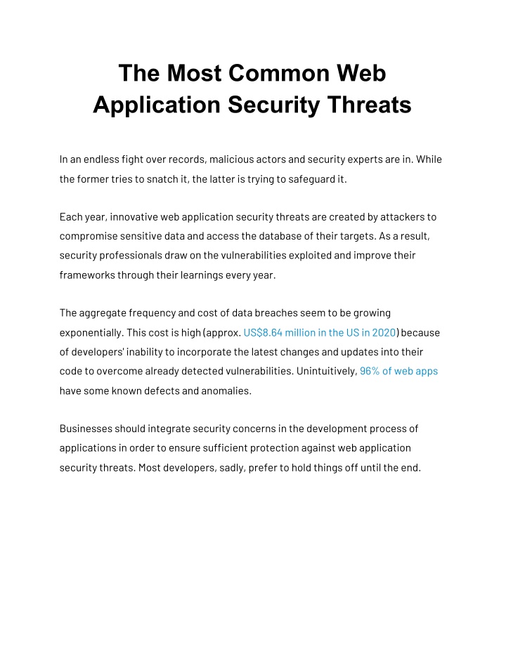 the most common web application security threats