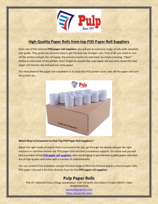 Buy High-Quality Paper Rolls from top POS Paper Roll Suppliers