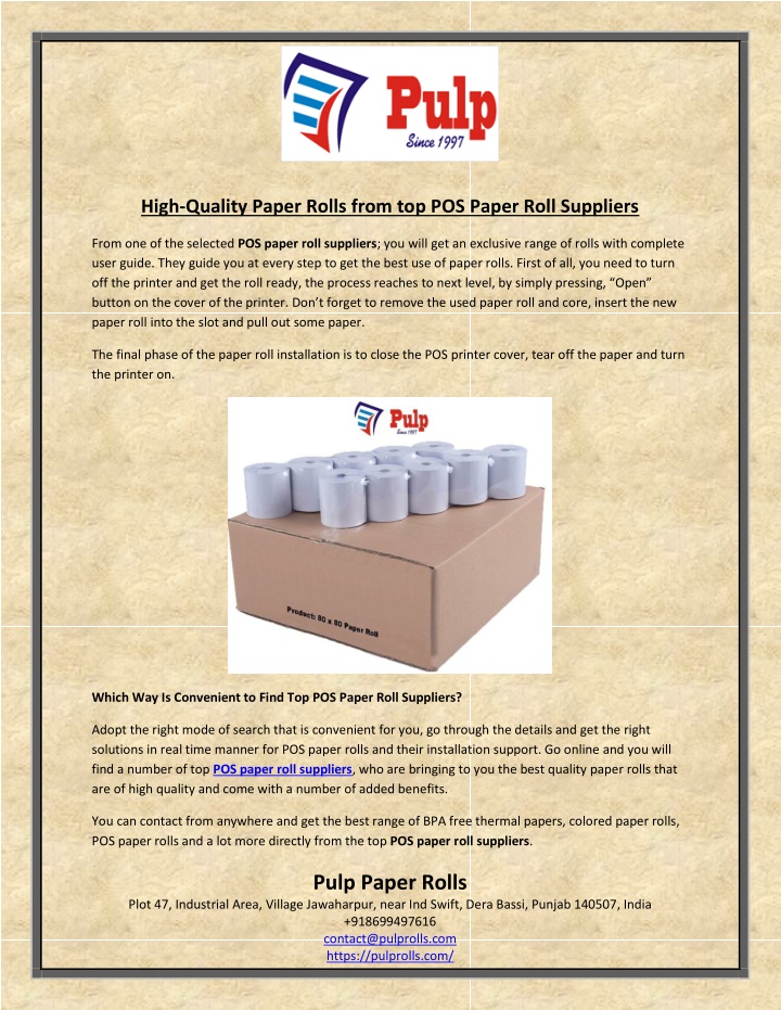 high quality paper rolls from top pos paper roll