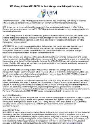 ssr mining utilizes ares prism for cost
