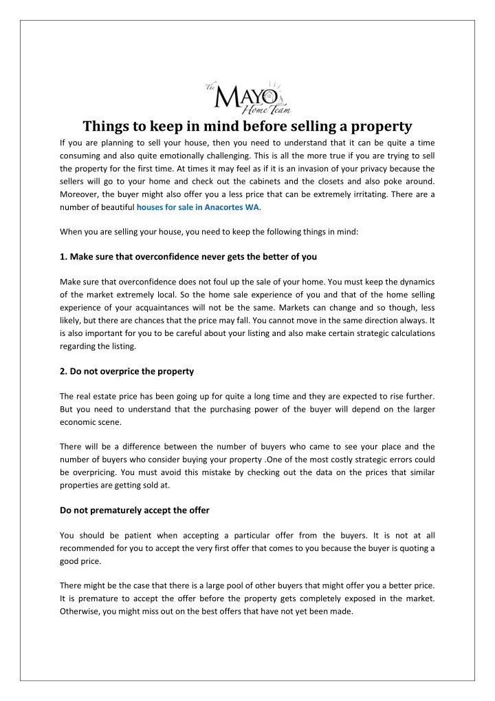 things to keep in mind before selling a property