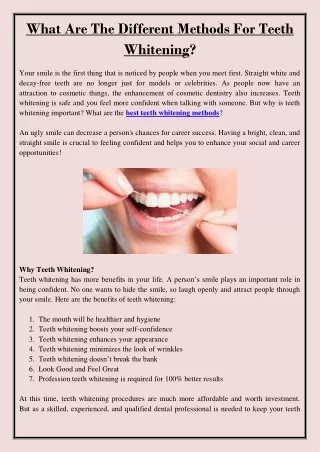what are the different methods for teeth whitening