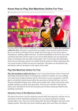 know how to play slot machines online for free