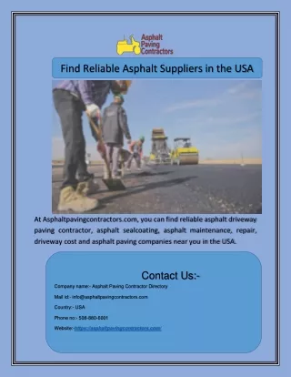 Find Reliable Asphalt Suppliers in the USA