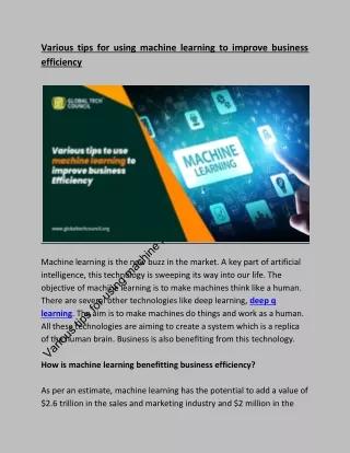 various tips for using machine learning