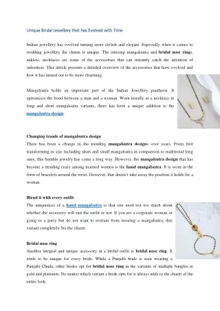 Unique Bridal Jewellery that has Evolved with Time