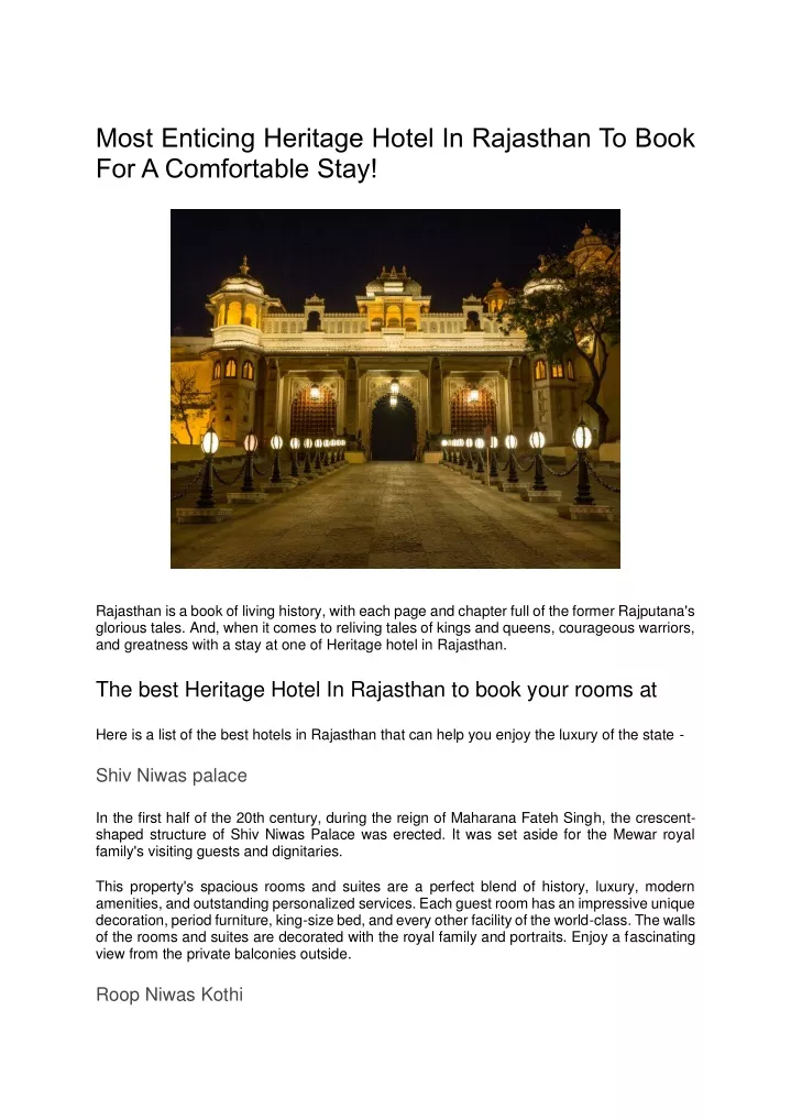 most enticing heritage hotel in rajasthan to book