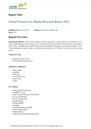 Fresnel Lens Market Research Report 2021