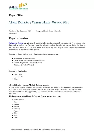 Refractory Cement Market Outlook 2021