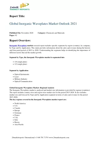 Inorganic Waveplates Market Outlook 2021