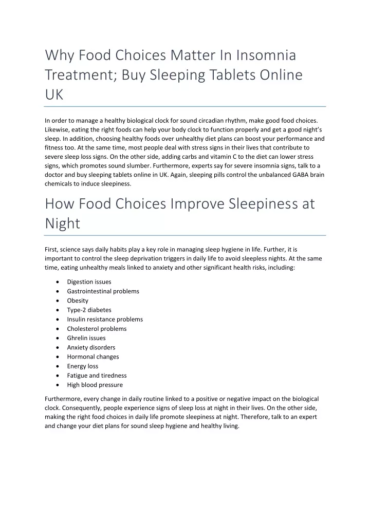 why food choices matter in insomnia treatment