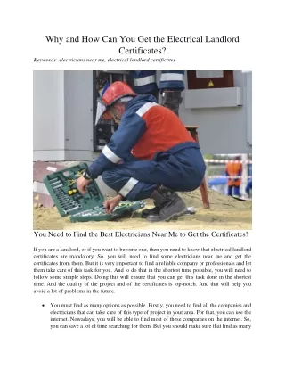 why and how can you get the electrical landlord