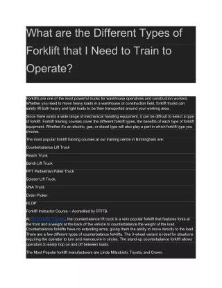 What are the Different Types of Forklift that I Need to Train to Operate?