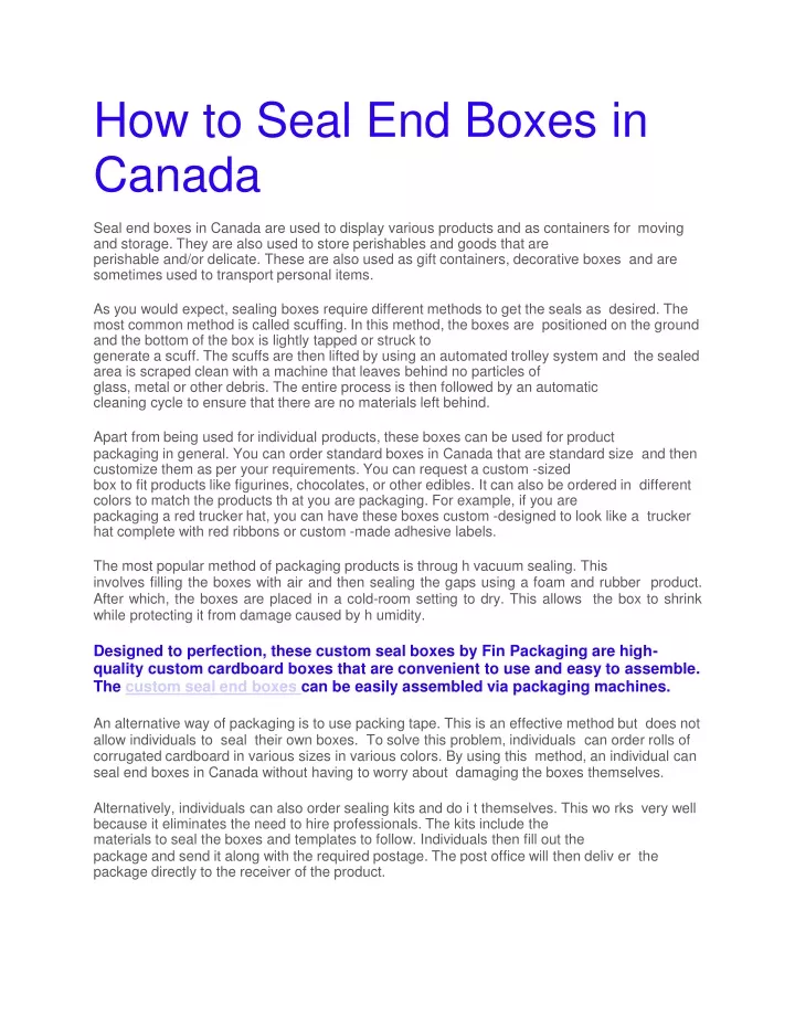 how to seal end boxes in canada