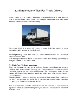 12 Simple Safety Tips For Truck Drivers