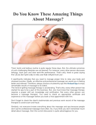 Do You Know These Amazing Things About Massage? Orchard Body Massage