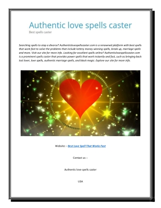 Best Love Spell That Works Fast | Authenticlovespellscaster.com