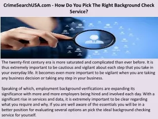 CrimeSearchUSA.com - How Do You Pick The Right Background Check Service?