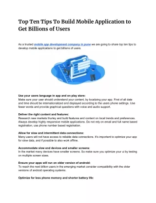 Top Ten Tips To Build Mobile Application to Get Billions of Users