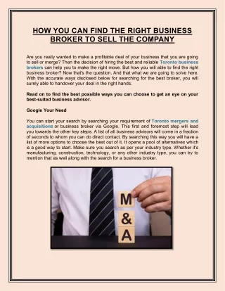 how you can find the right business broker