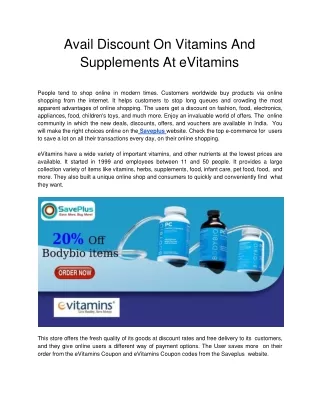 Avail Discount On Vitamins And Supplements At eVitamins
