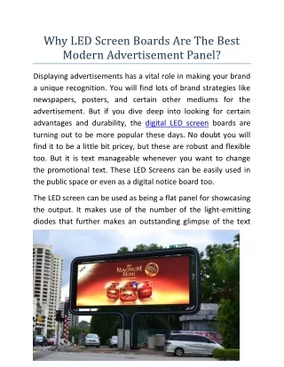 Why LED Screen Boards Are The Best Modern Advertisement Panel?