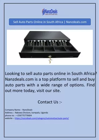 Sell Auto Parts Online in South Africa | Nanzdeals.com
