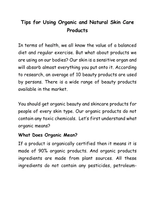 tips for using organic and natural skin care