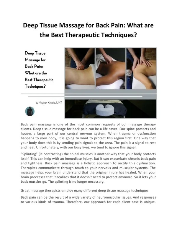 Deep Tissue Massage for Back Pain: What are the Best Therapeutic Techniques?