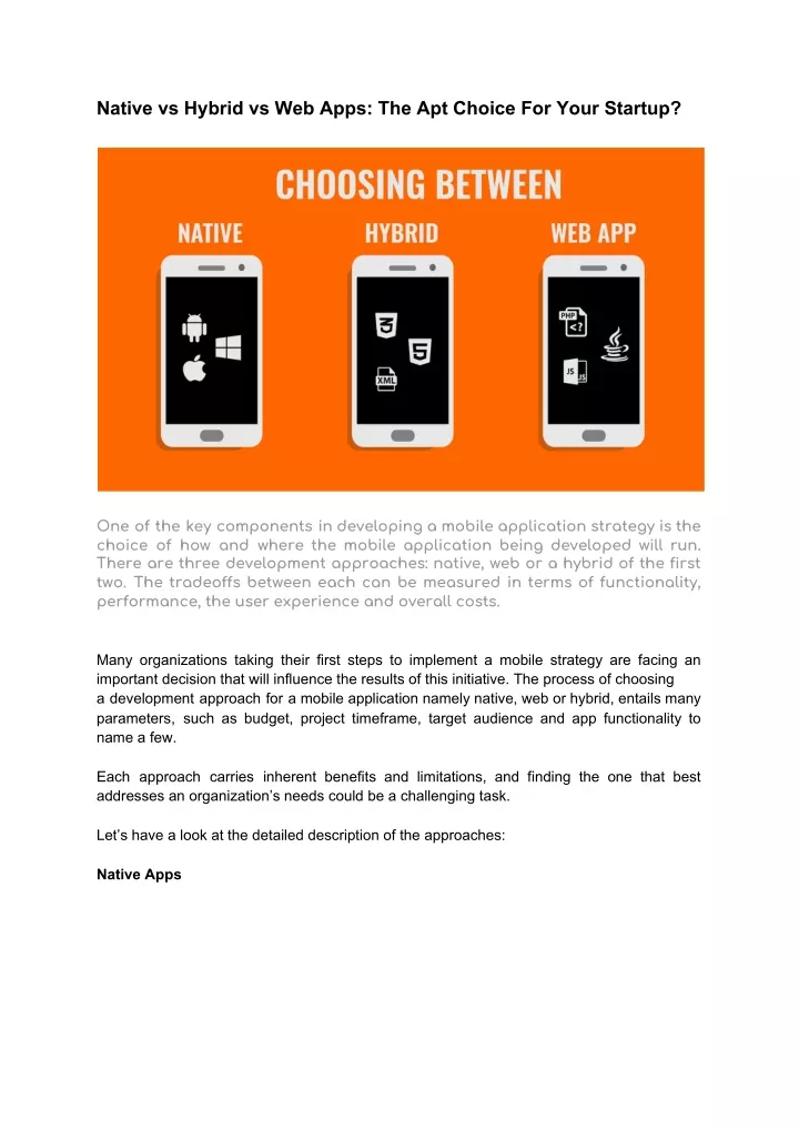 native vs hybrid vs web apps the apt choice