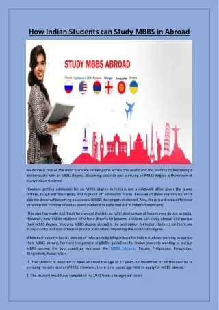 How Indian Students can Study MBBS in Abroad