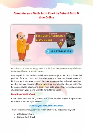 generate your vedic birth chart by date of birth