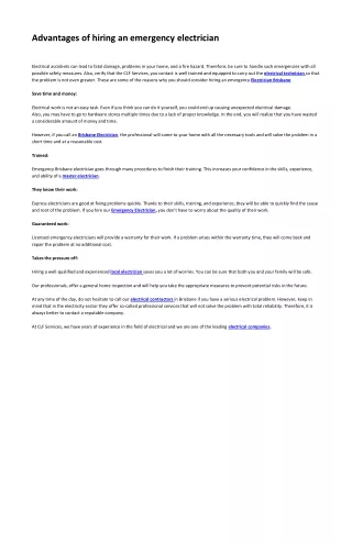 advantages of hiring an emergency electrician