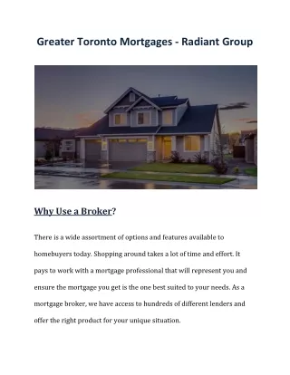 Greater Toronto Mortgages - Radiant Group