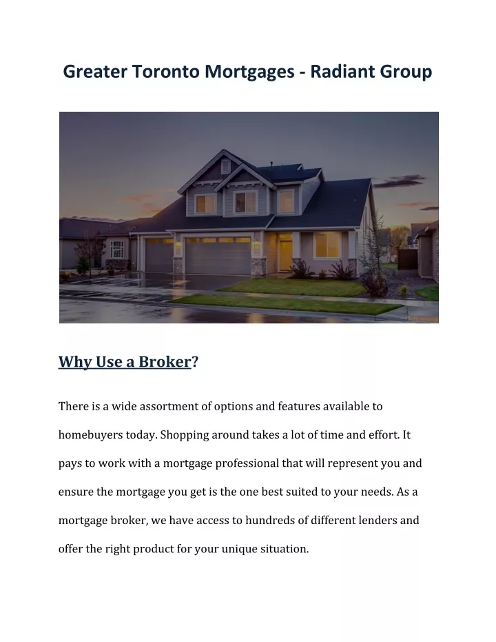 greater toronto mortgages radiant group
