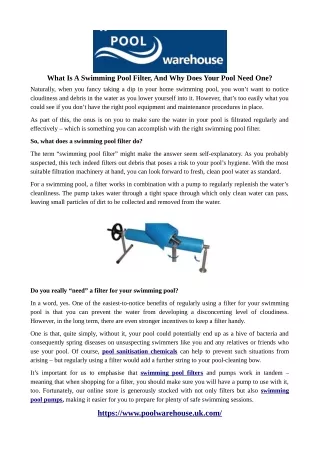 what is a swimming pool filter and why does your