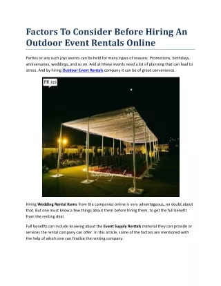 Factors To Consider Before Hiring An Outdoor Event Rentals Online