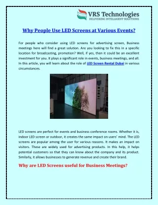 why people use led screens at various events