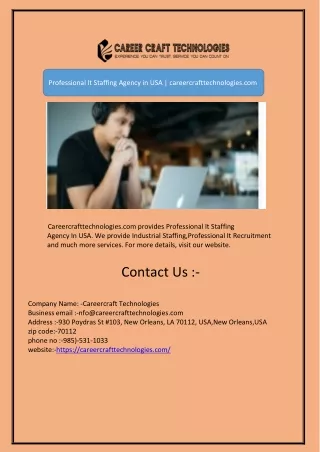 Professional It Staffing Agency in USA | careercrafttechnologies.com