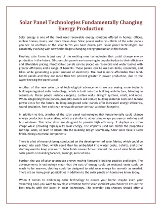 solar panel technologies fundamentally changing