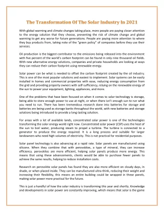 the transformation of the solar industry in 2021
