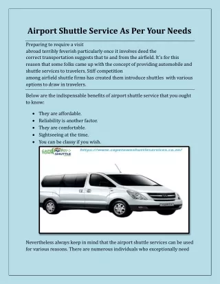 airport shuttle service as per your needs