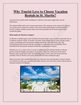 Why Tourist Love to Choose Vacation Rentals in St. Martin?
