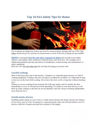 top 10 fire safety tips for home