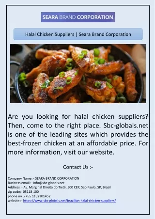 Halal Chicken Suppliers | Seara Brand Corporation