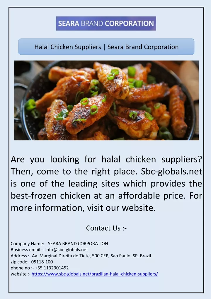 halal chicken suppliers seara brand corporation