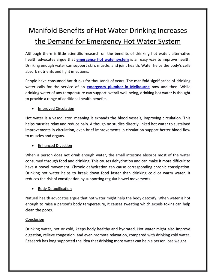 manifold benefits of hot water drinking increases