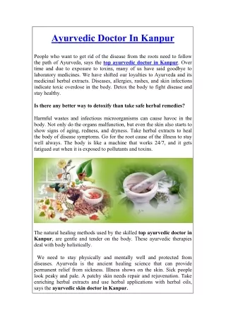 Ayurvedic Doctor In Kanpur