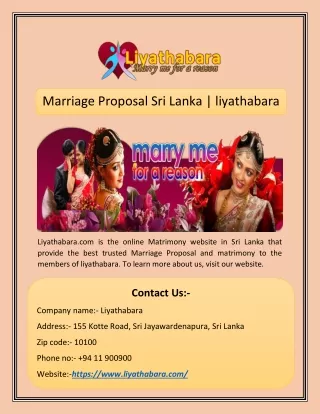 Marriage Proposal Sri Lanka | liyathabara